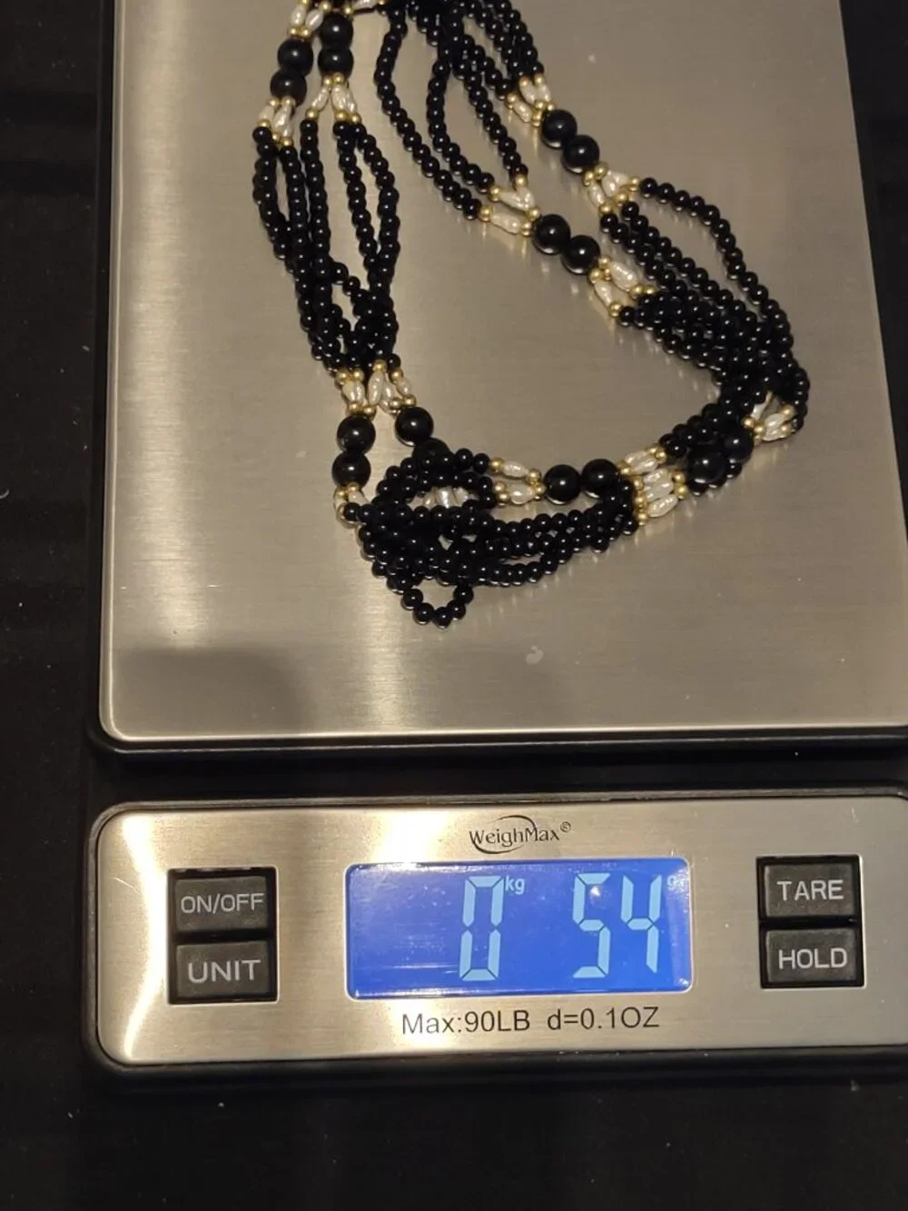 Necklace Black Onyx Beads + 10kt Gold Beads + Freshwater Pearls 30